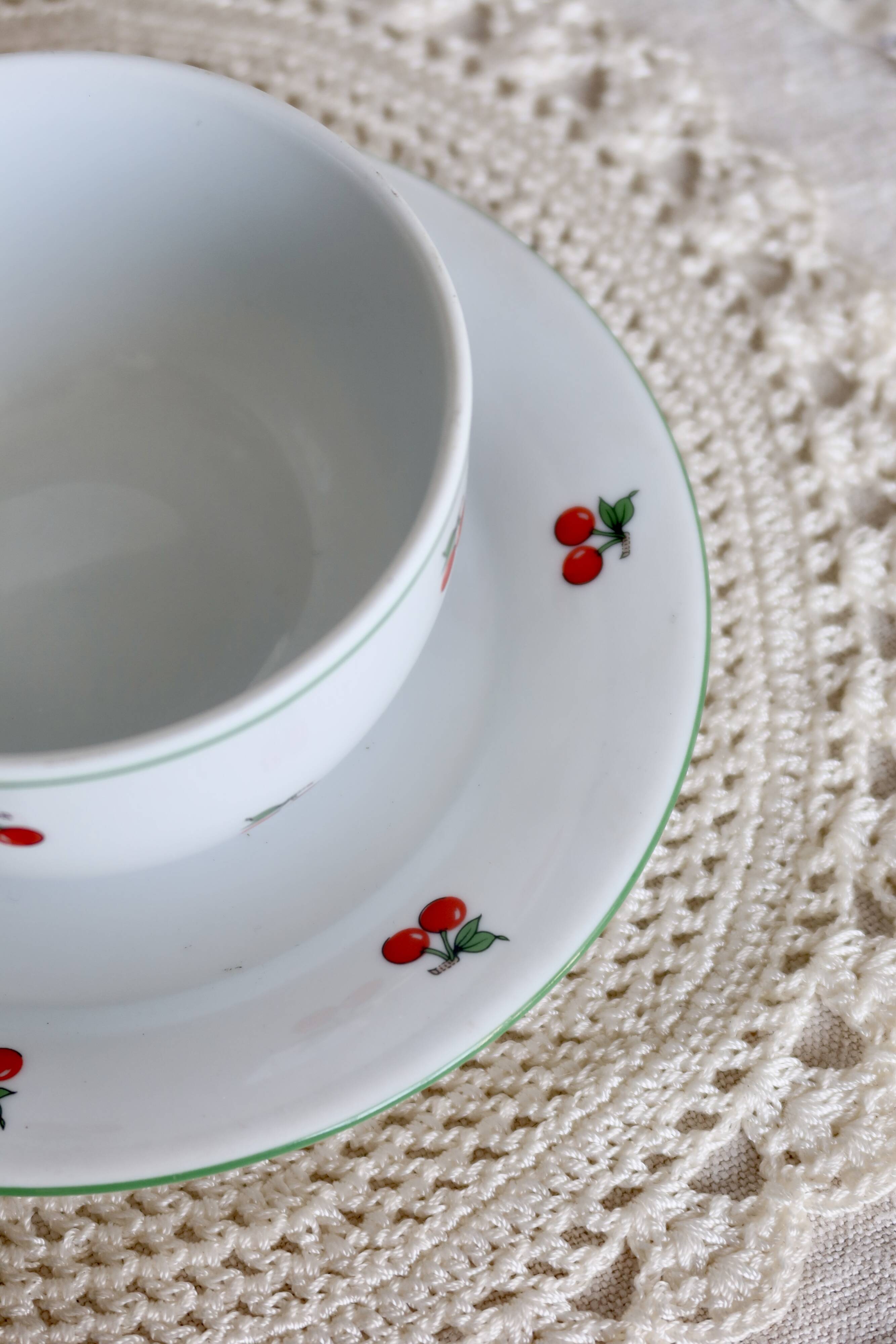 Vintage porcelain cup and saucer - Cherry pattern