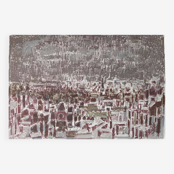 “The roofs of Lyon under the snow” lithograph by André Cottavoz