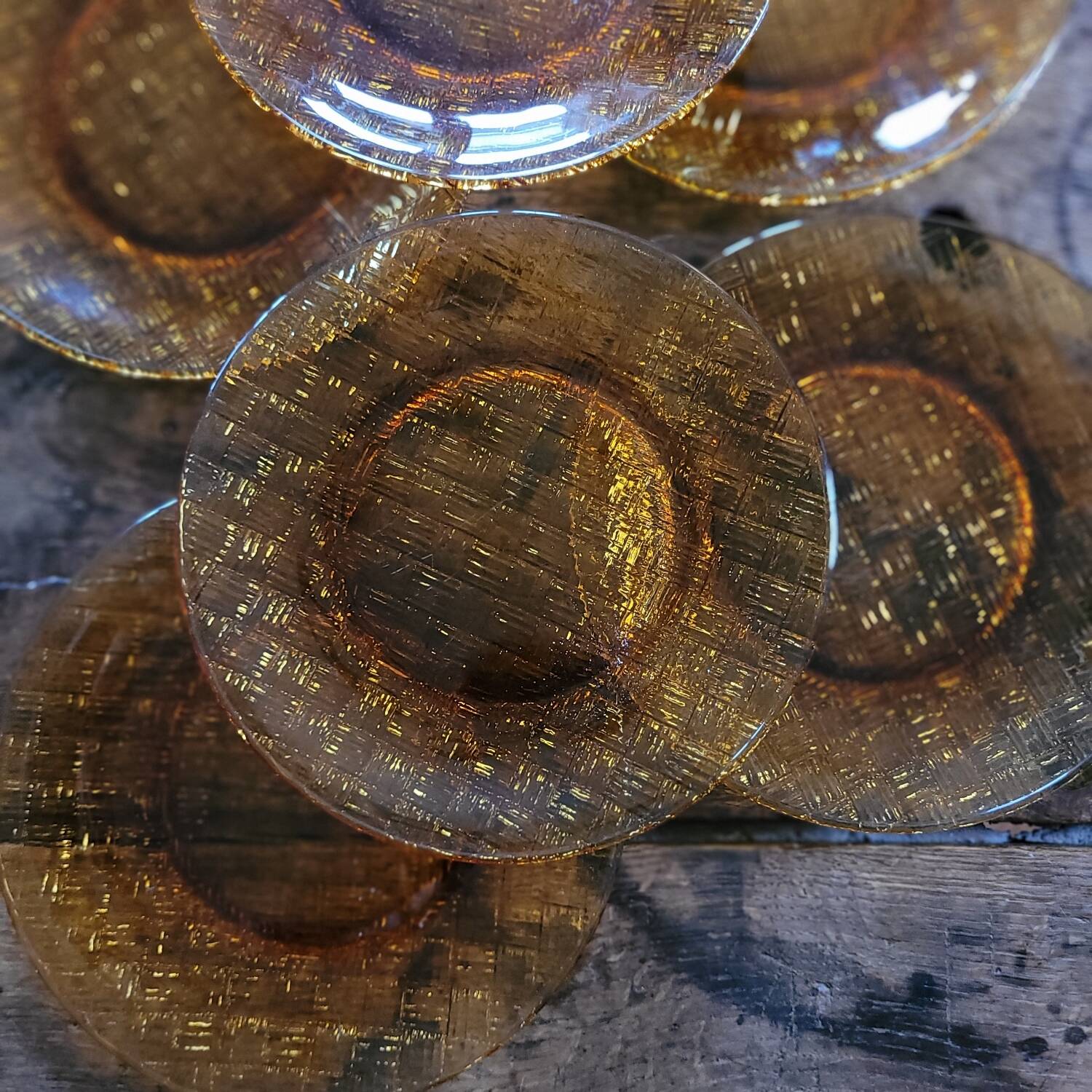 Textured Amber Glass Dessert Plates