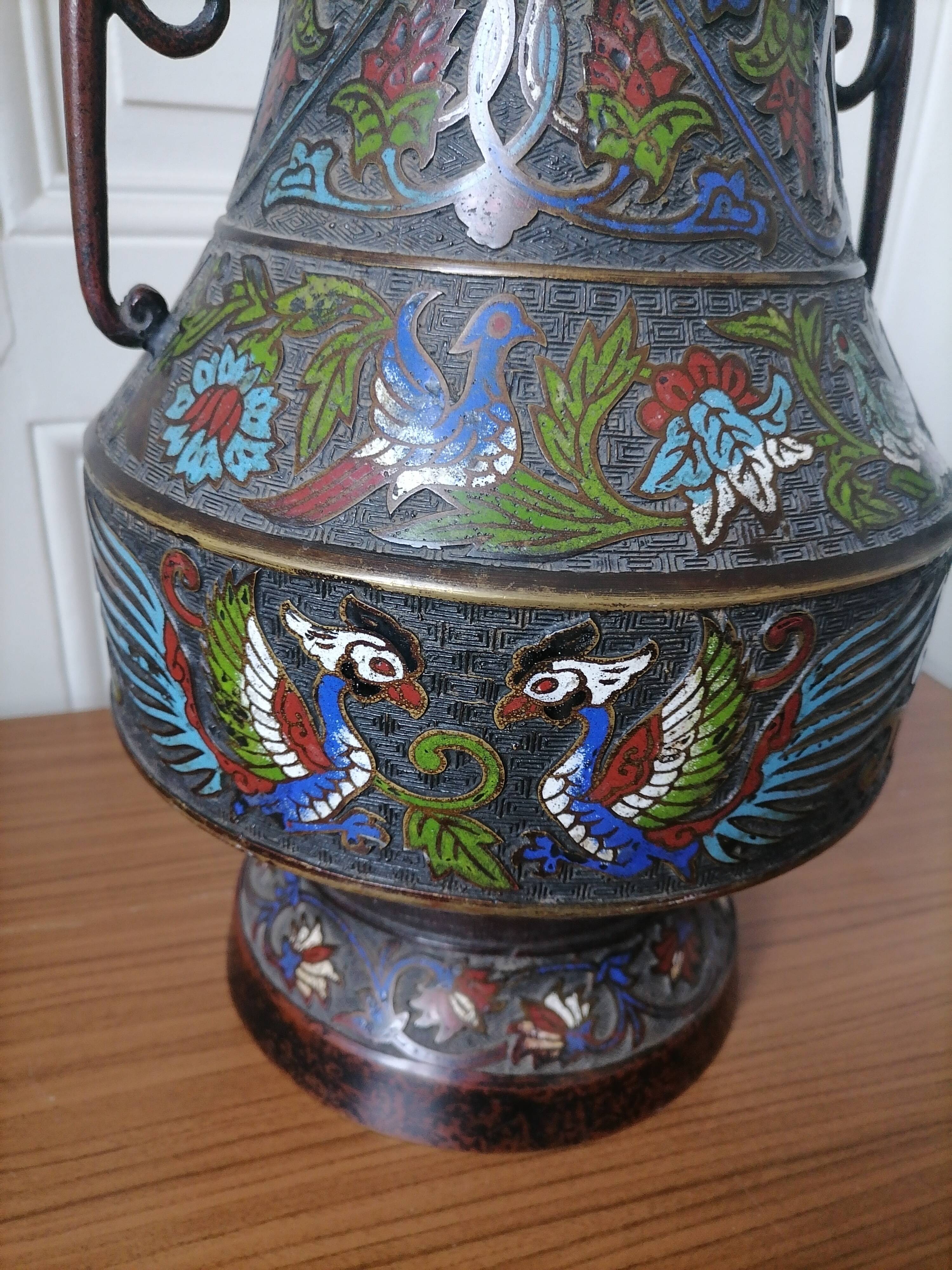 Japanese vase in bronze emaux partitioned 40cm meiji era