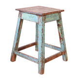Old workshop stool in original blue patina Burmese teak