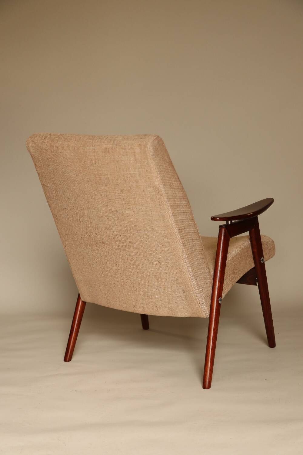 Vintage armchair design by J. Smidek mid century modern design chair tissu beige