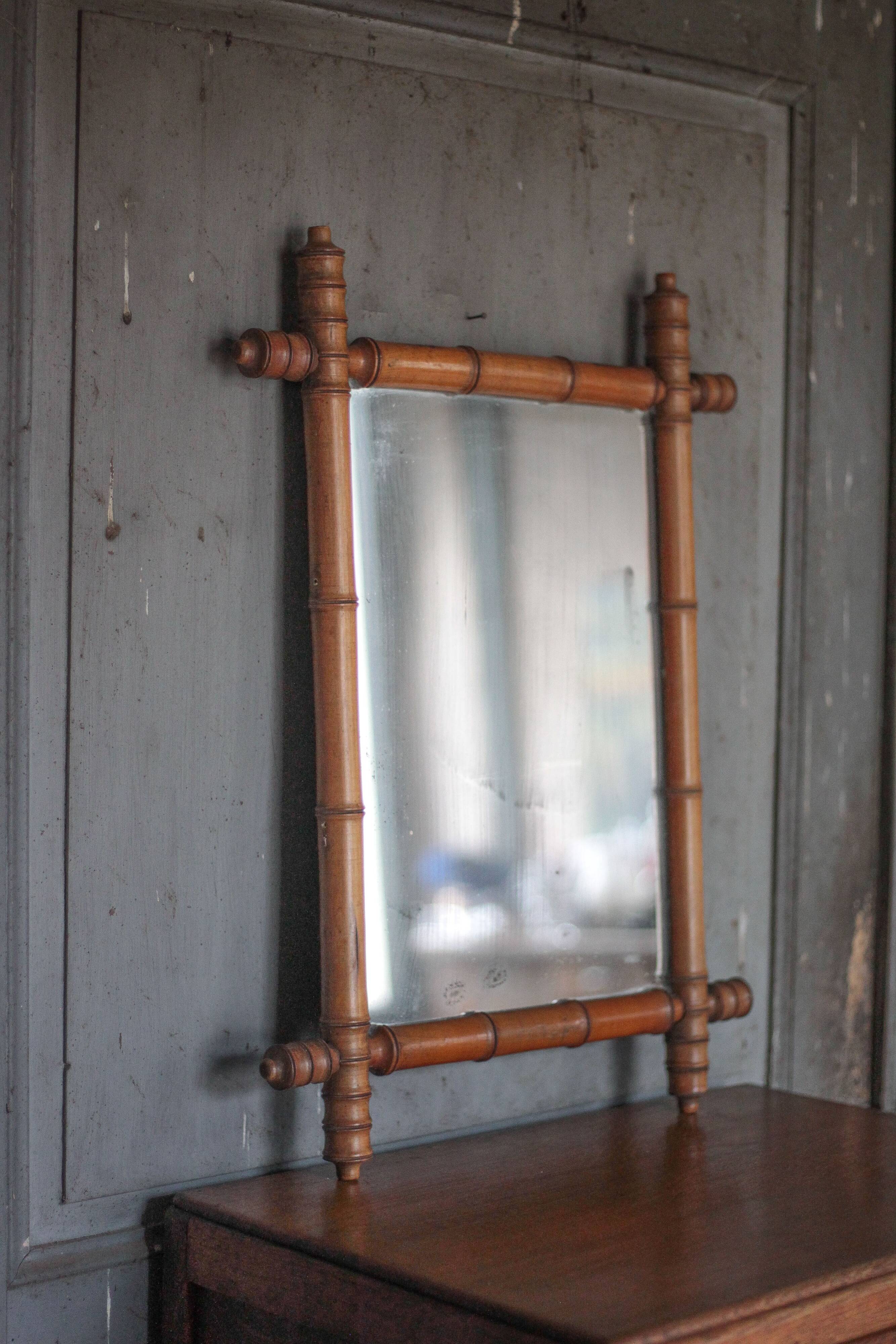 Miroir bois imitation bambou, miroir ancien, miroir à suspendre