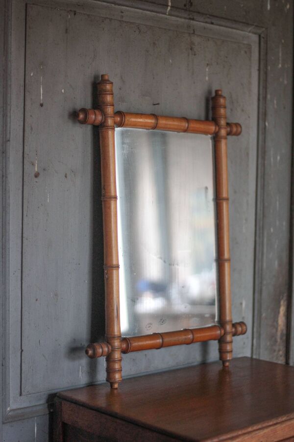 Miroir bois imitation bambou, miroir ancien, miroir à suspendre