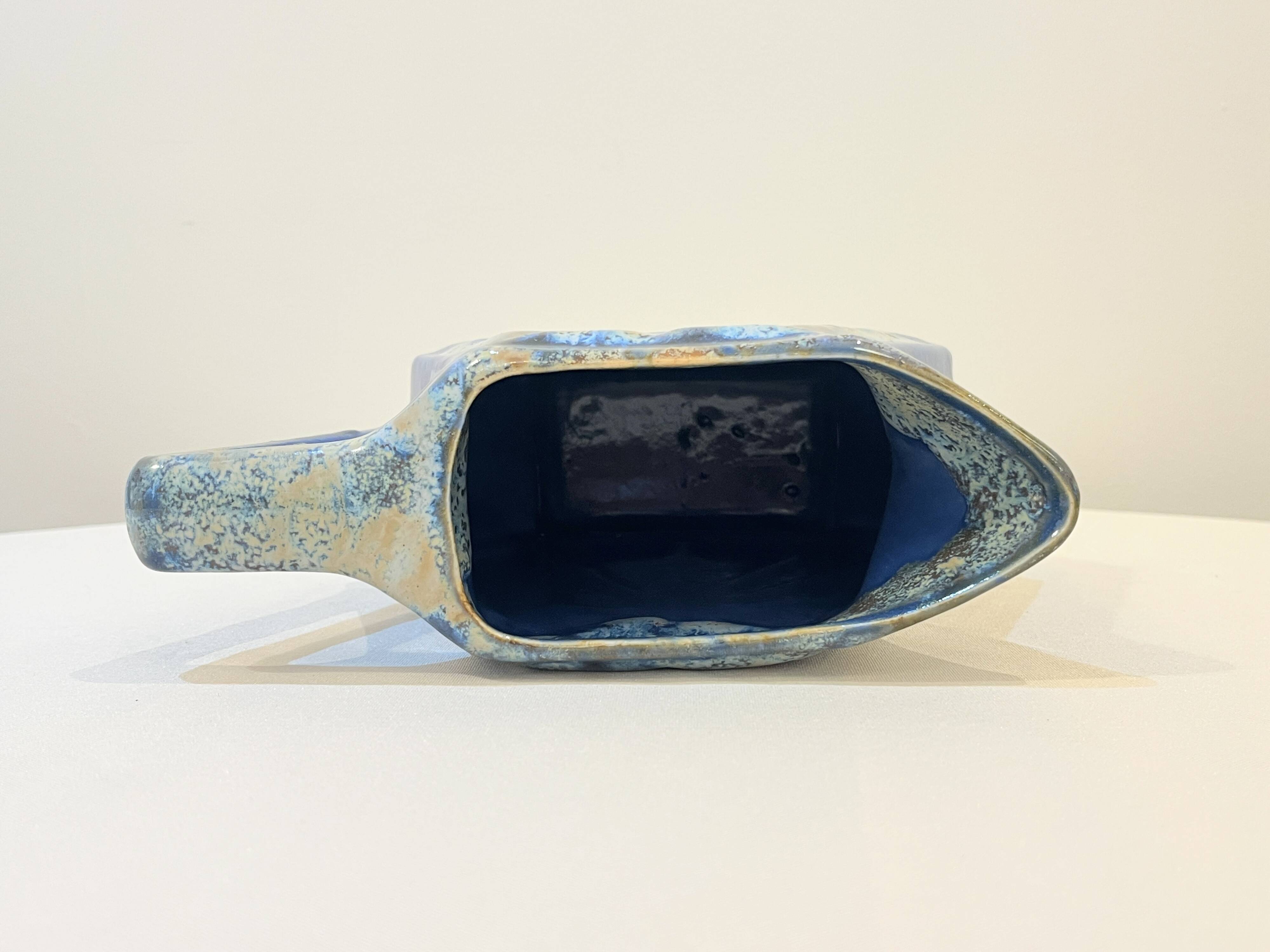 Large vintage art deco pitcher alpho in fat lava blue ceramic vase signed