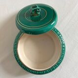 Vintage green ceramic round box from the 1950s
