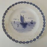 Large antique dish with sailboat decoration – signed A. Lebacqz & M. Bouchart