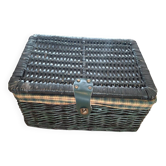 Panier de pique-nique vintage en osier vert – intérieur tartan