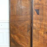 Pyrographed Screen, Mediterranean Medieval Town, Art Nouveau/Deco, 1930