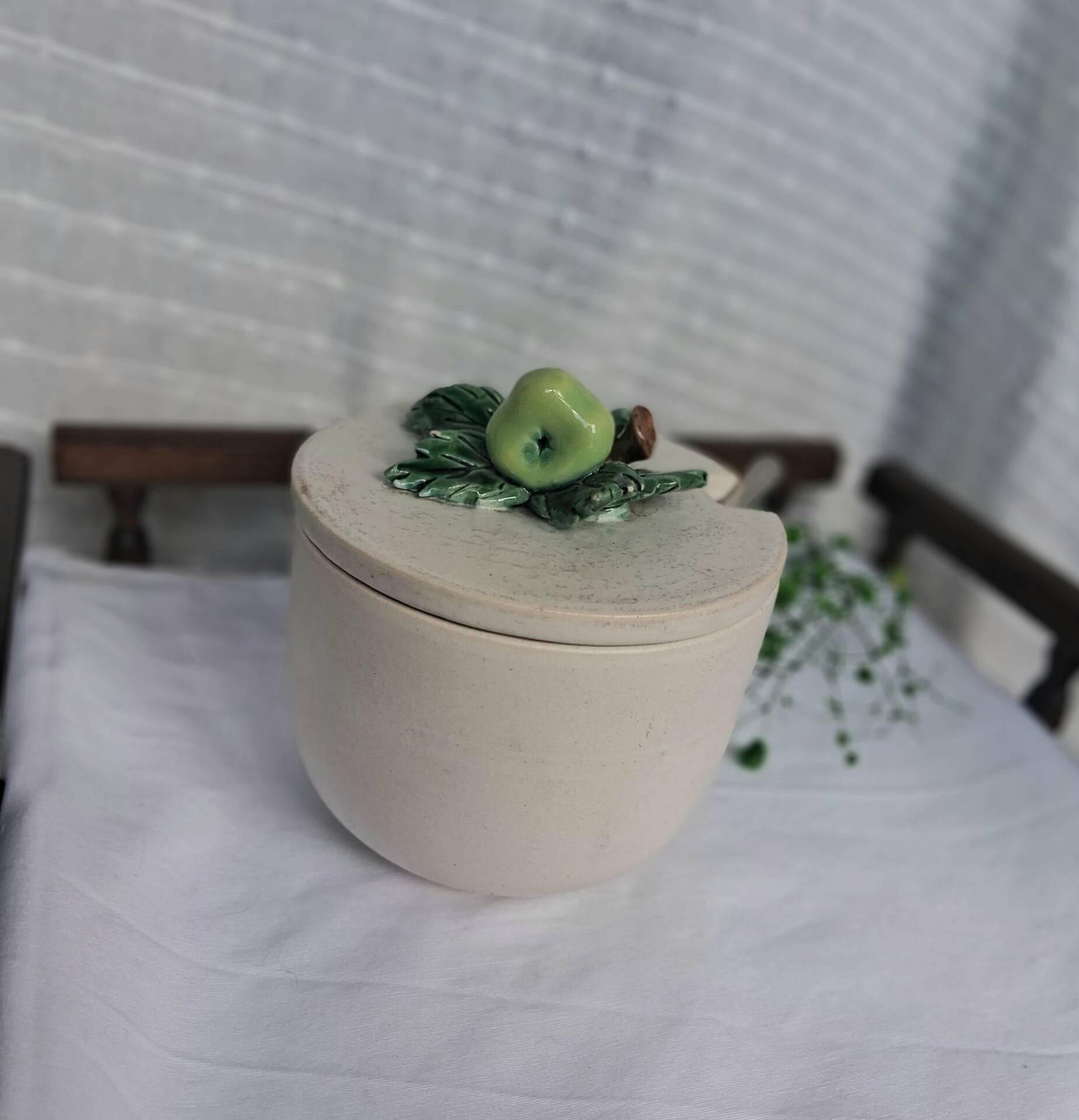 Covered pot / Vintage sugar bowl in ceramic, Keramos Sèvres 1960
