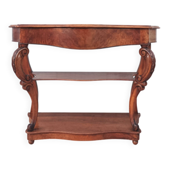 Large console from the Napoleonic III era in walnut and walnut burl.