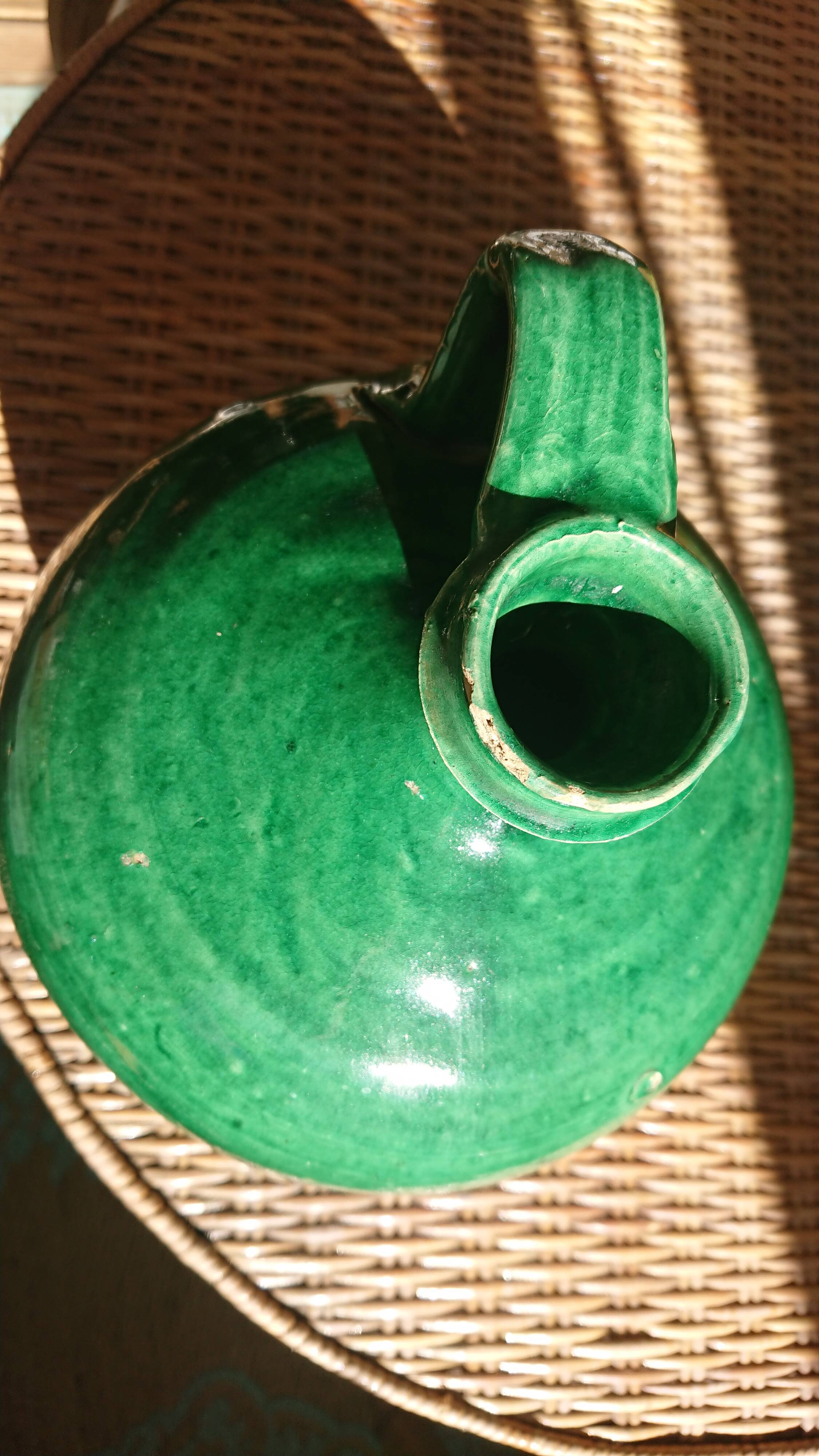 Green enamelled sandstone jug