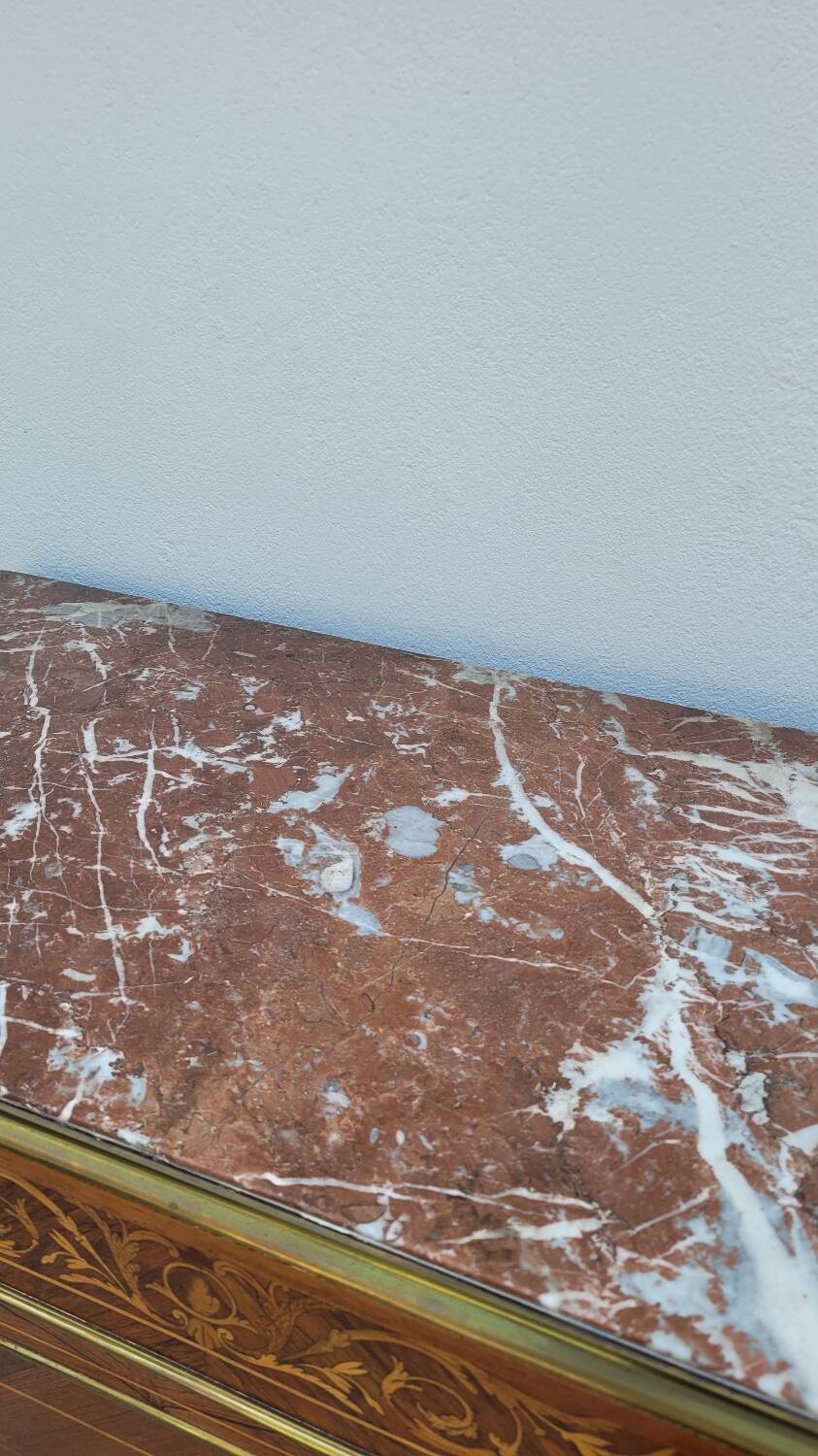 Napoleon III sideboard in floral marquetry and marble 19th century