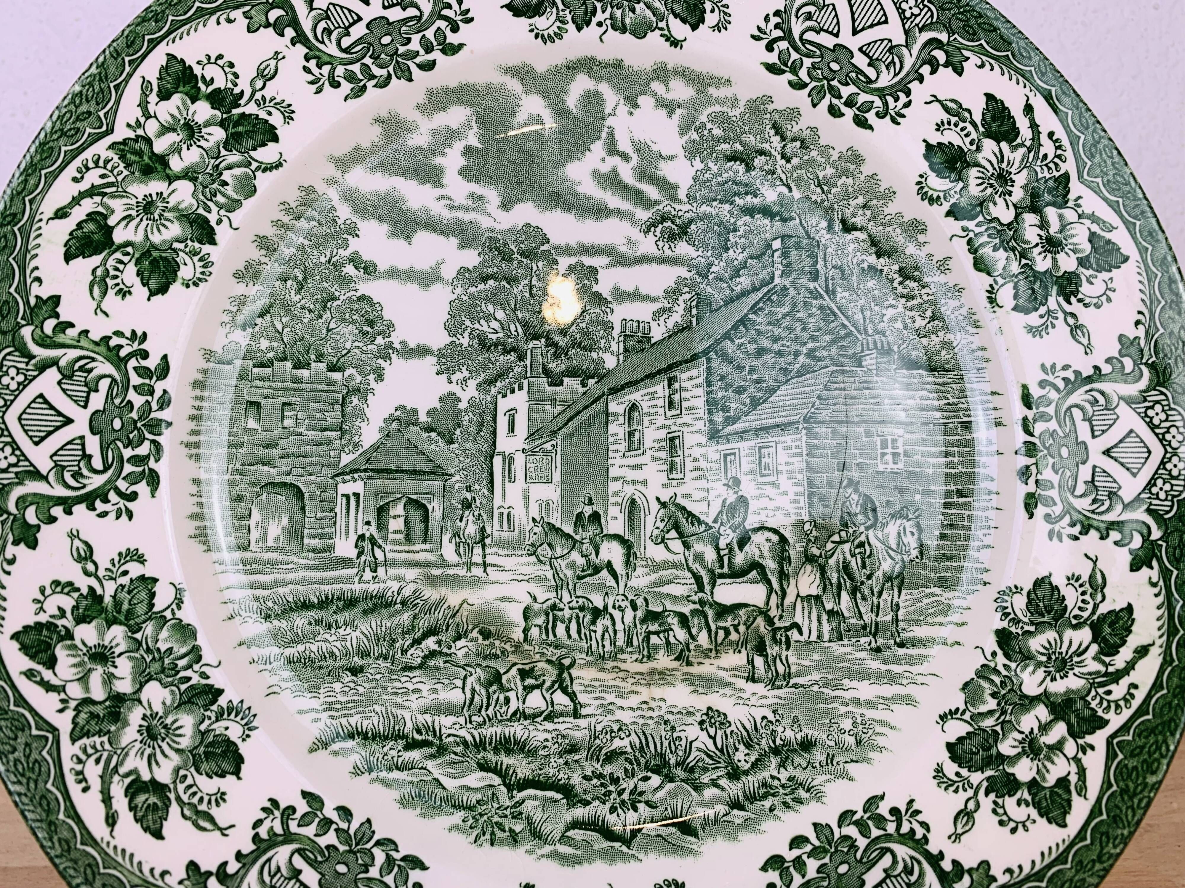 4 plates Green English Iron Earth Staffordshire England ironstone