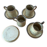 Set of 4 cups and 4 stoneware sub-cups of rockery