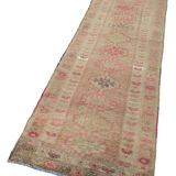 Handmade Vintage Oriental Beige Runner Carpet 77 cm x 331 cm