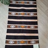 Small Black & Saffron Berber Kilim – Flat Weave Hanbel – 65x140 cm