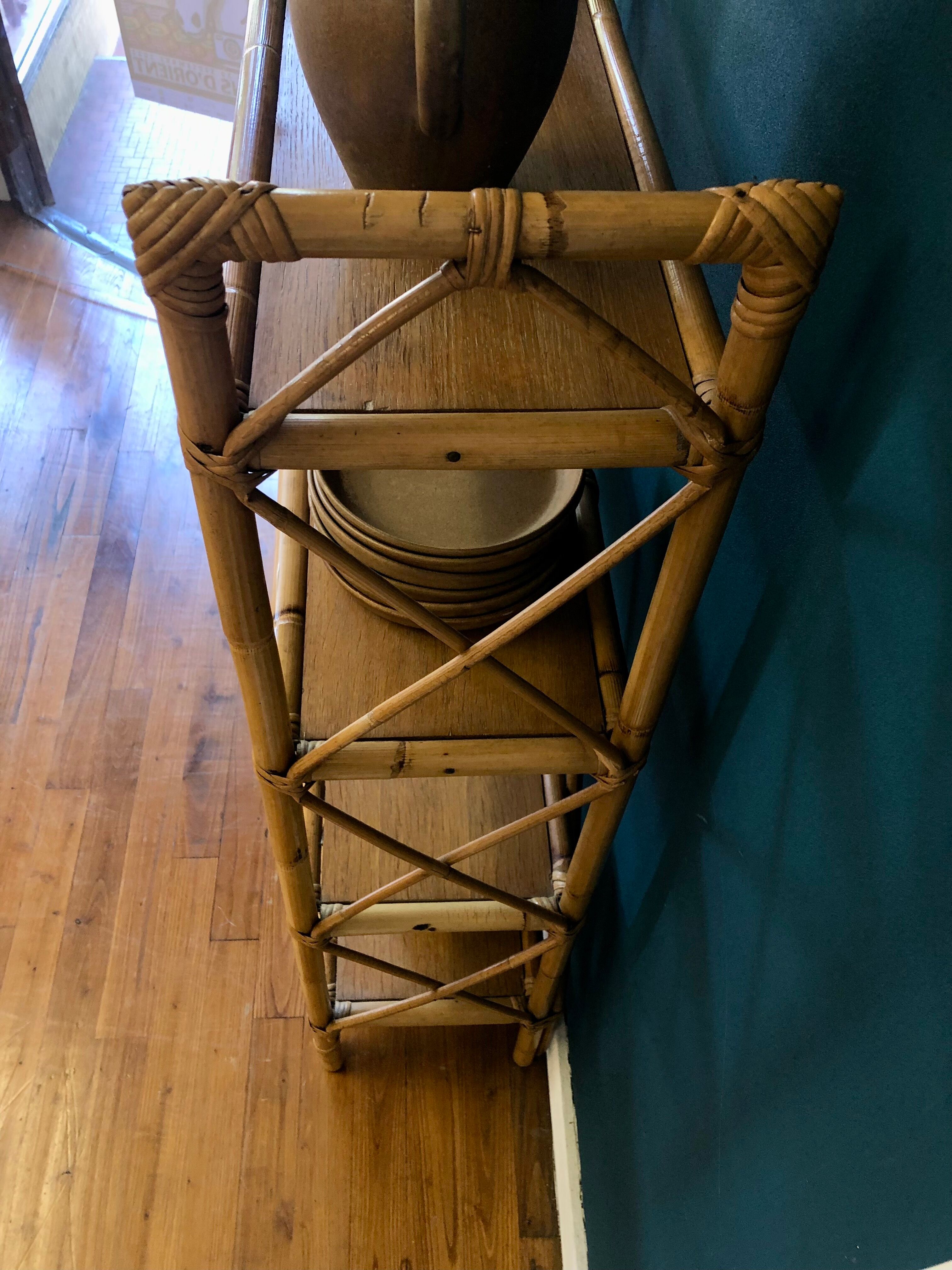 Rattan and bamboo shelf 70s