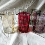 6 small multi-color smoked pea glasses