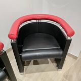 Pair of 80s designer leather and chrome metal armchairs