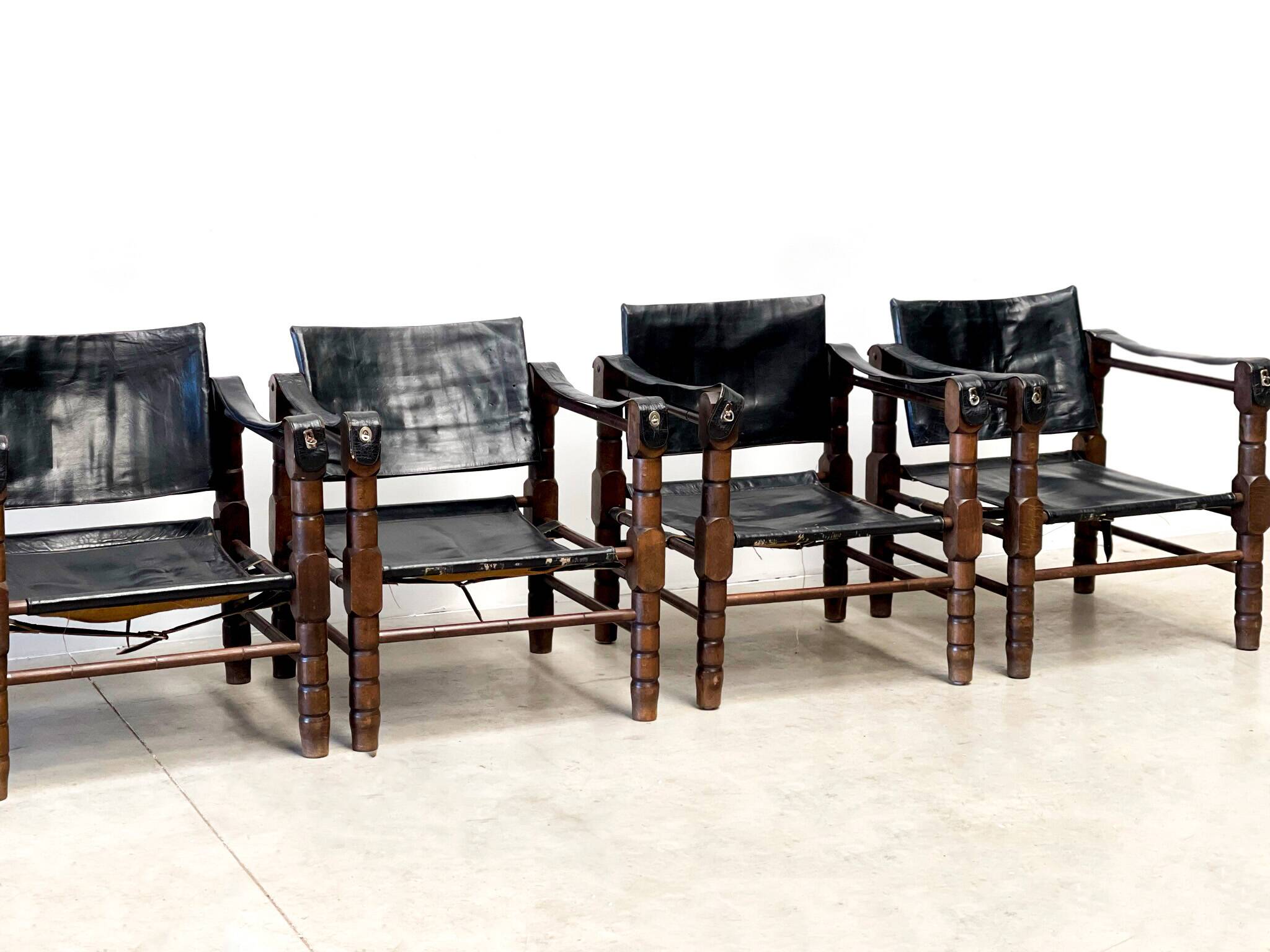 Mid century leather safari armchairs, 1960s