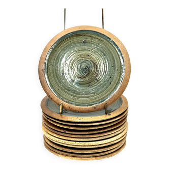 12 assiettes de Pierre Diagan gres de la Borne années 70 diamètre 18,5 cm