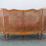 Antique Carved Sofa with Cane Sides , Czechoslovakia