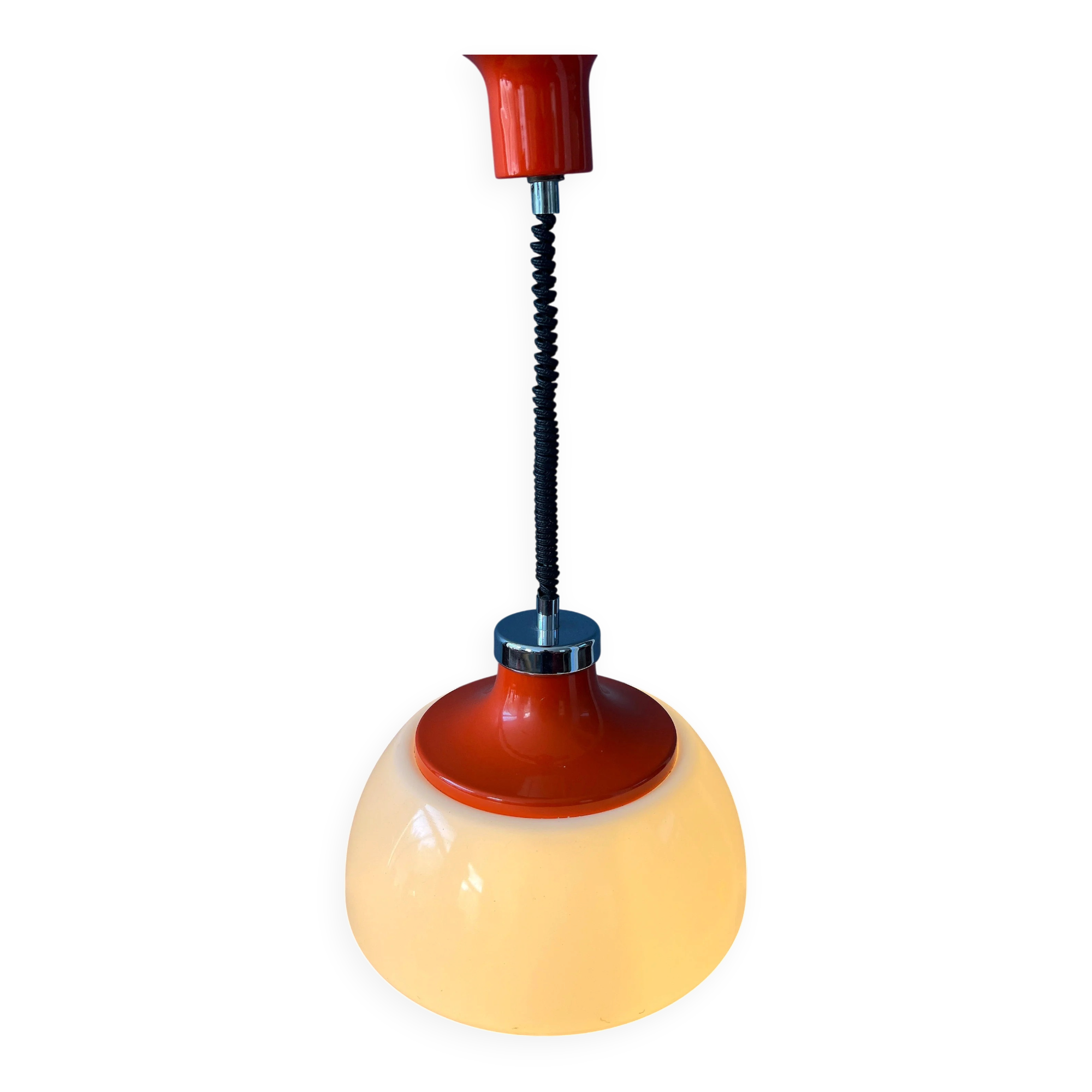 Suspension Space Age massive in white plexiglass Mid-Century with a red top cap.