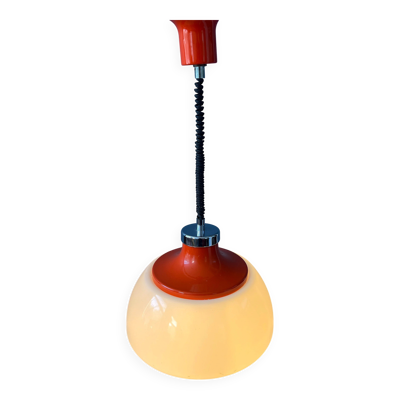 Suspension Space Age massive en plexiglas blanc Mid-Century avec capuchon supérieur rouge