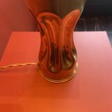 Brass shell socket lamp from the 1st WW, black pyramidal lampshade in Carlucci linen.