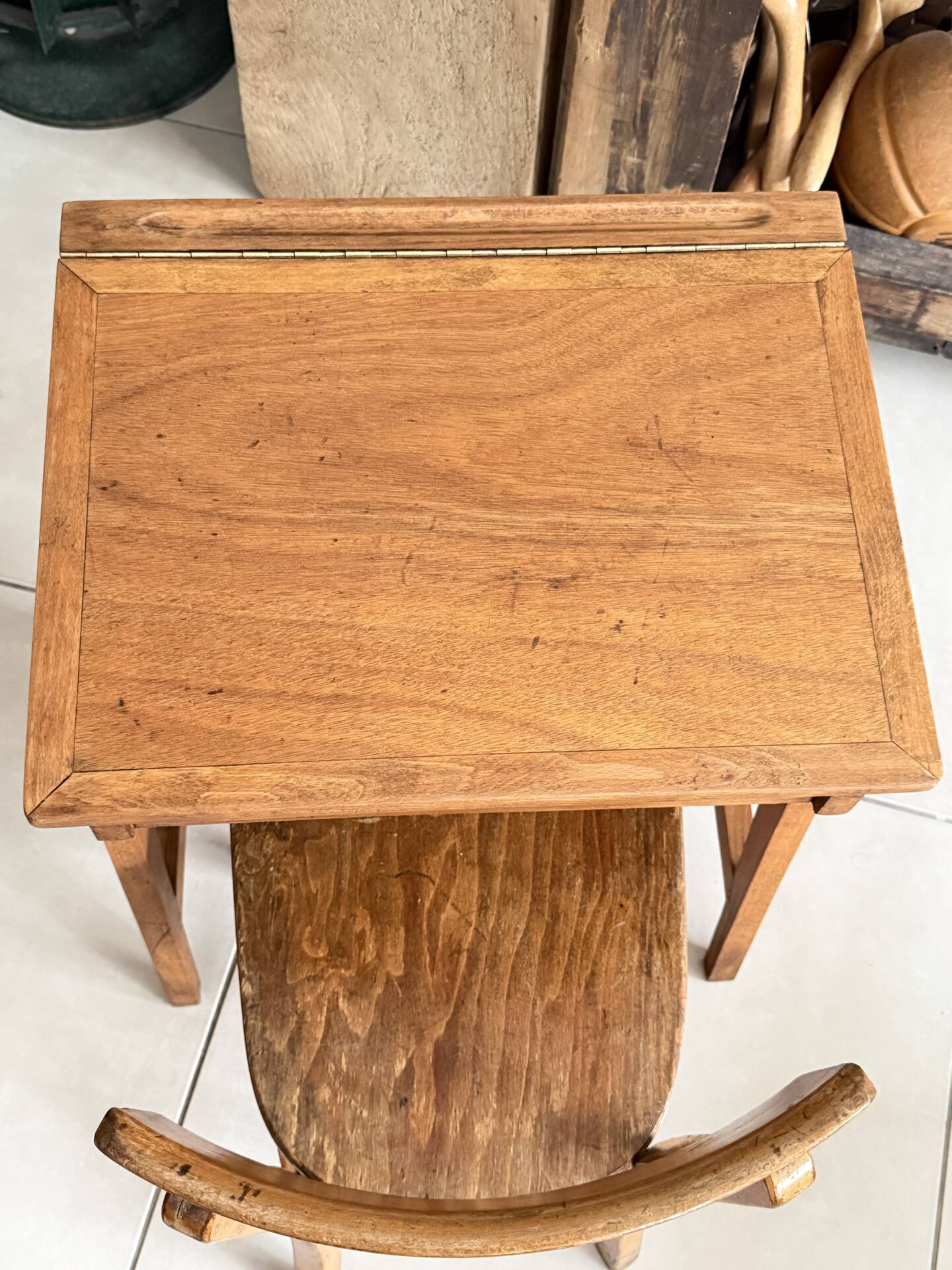 School desk and chair set stamped Baumann