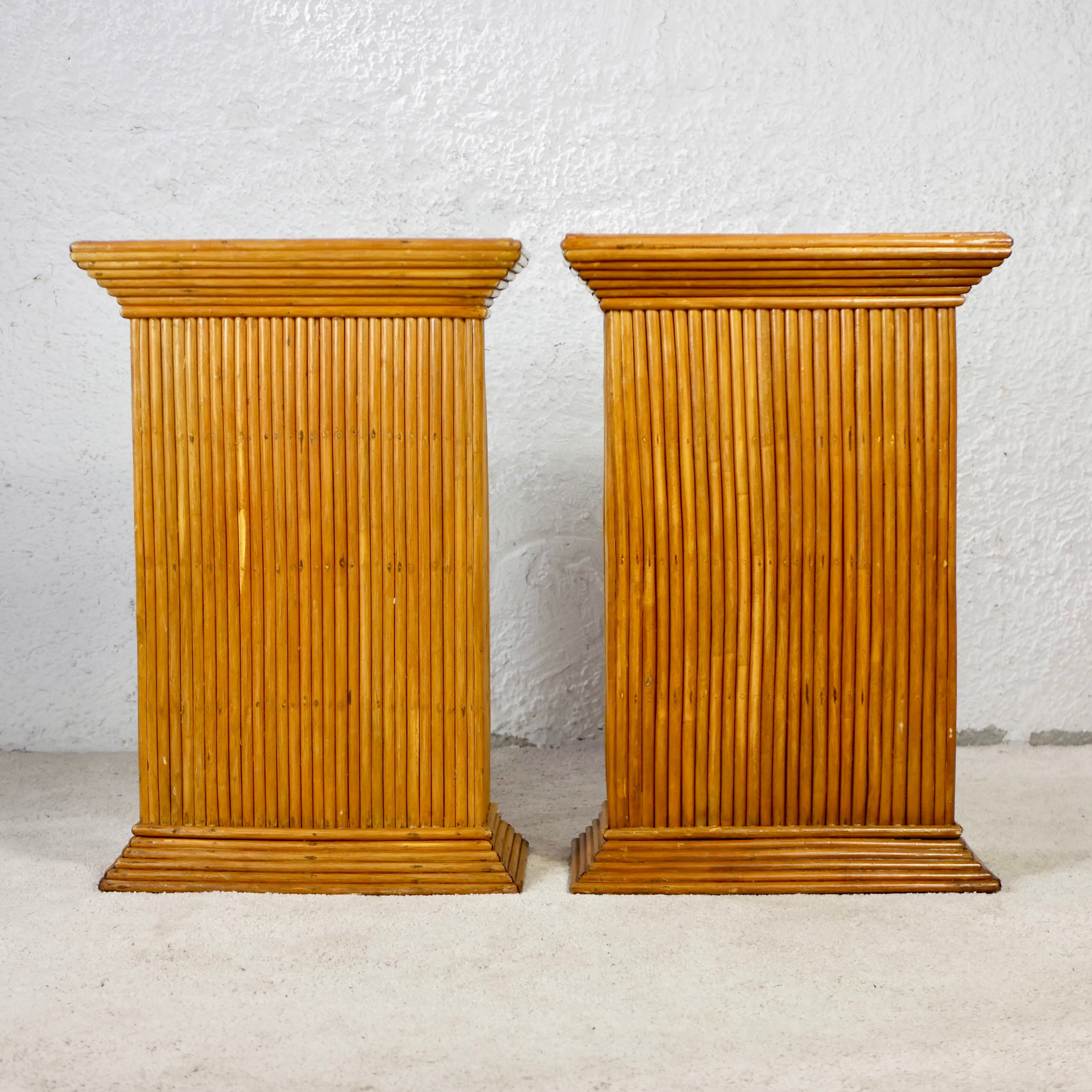 Pair of rattan pedestals 60s