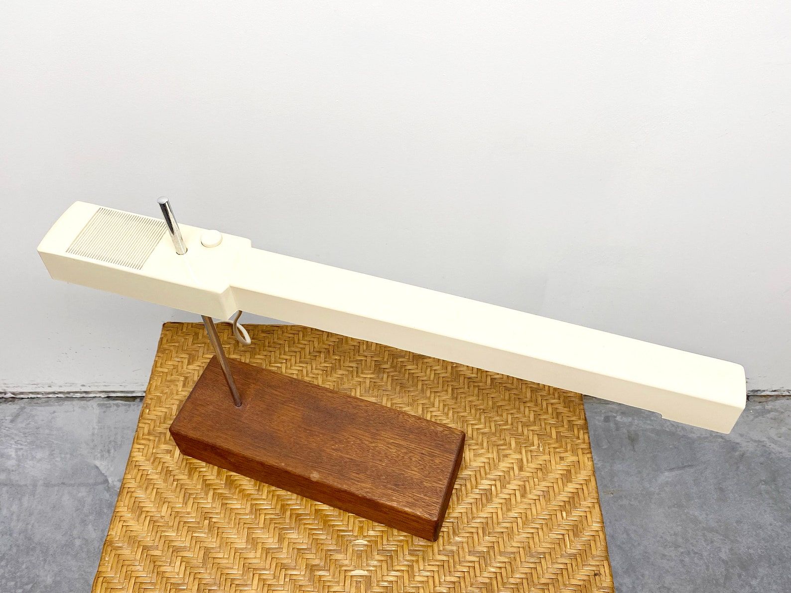 Unique XL Vintage Fluorescent Desk Lamp, Solid wooden base, Mid Century Table Lamp