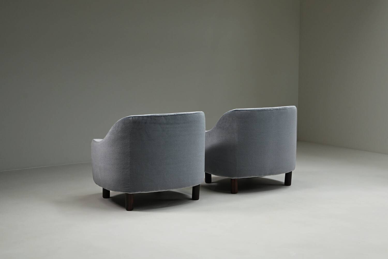 Set of 2 ice blue Mohair lounge chairs, 1950s Italy.