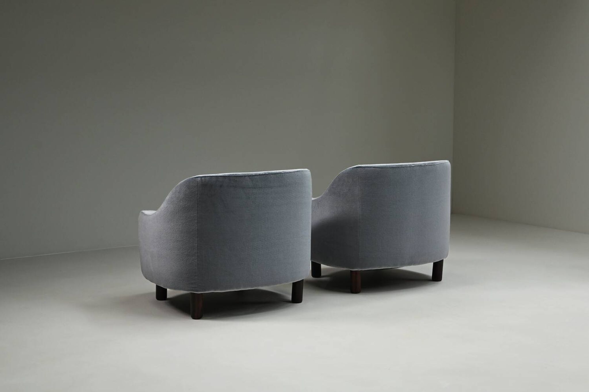 Set of 2 ice blue Mohair lounge chairs, 1950s Italy.