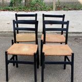 4 chaises scandinaves italiennes Gessef noires bois massif et cordage