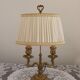 French Antique 2 Light Bronze Boulotte Table Lamp With Cream Pleated Shade