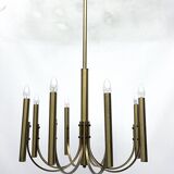 Sciolari, Vintage Italian large 8 lights brass chandelier. 1970s