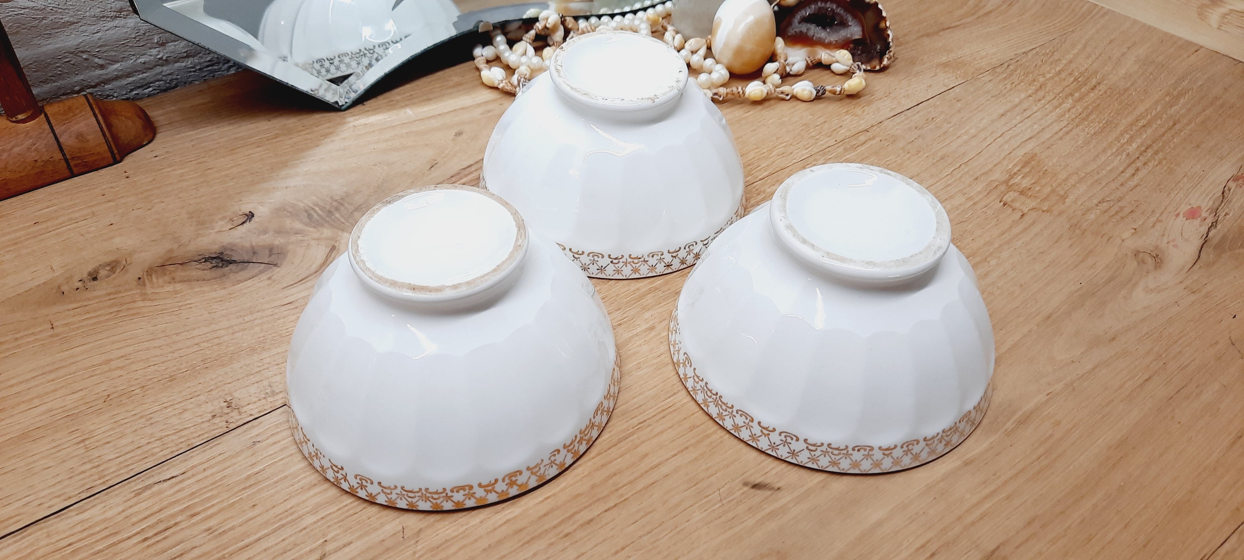 Set 3 bols faience blanc et or