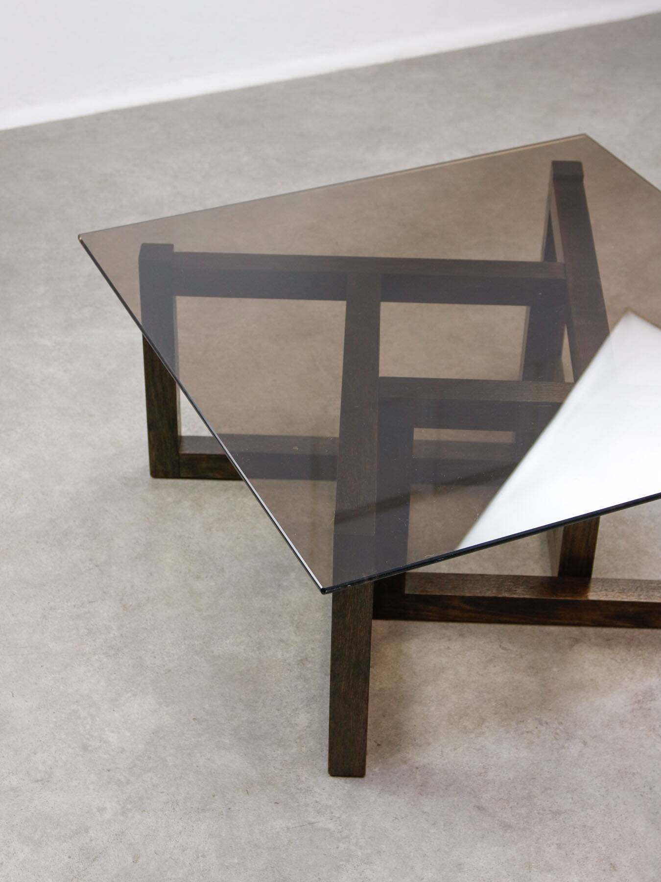 Italian Wooden & Smoked Glass Coffee Table, 60s