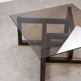 Italian Wooden & Smoked Glass Coffee Table, 60s