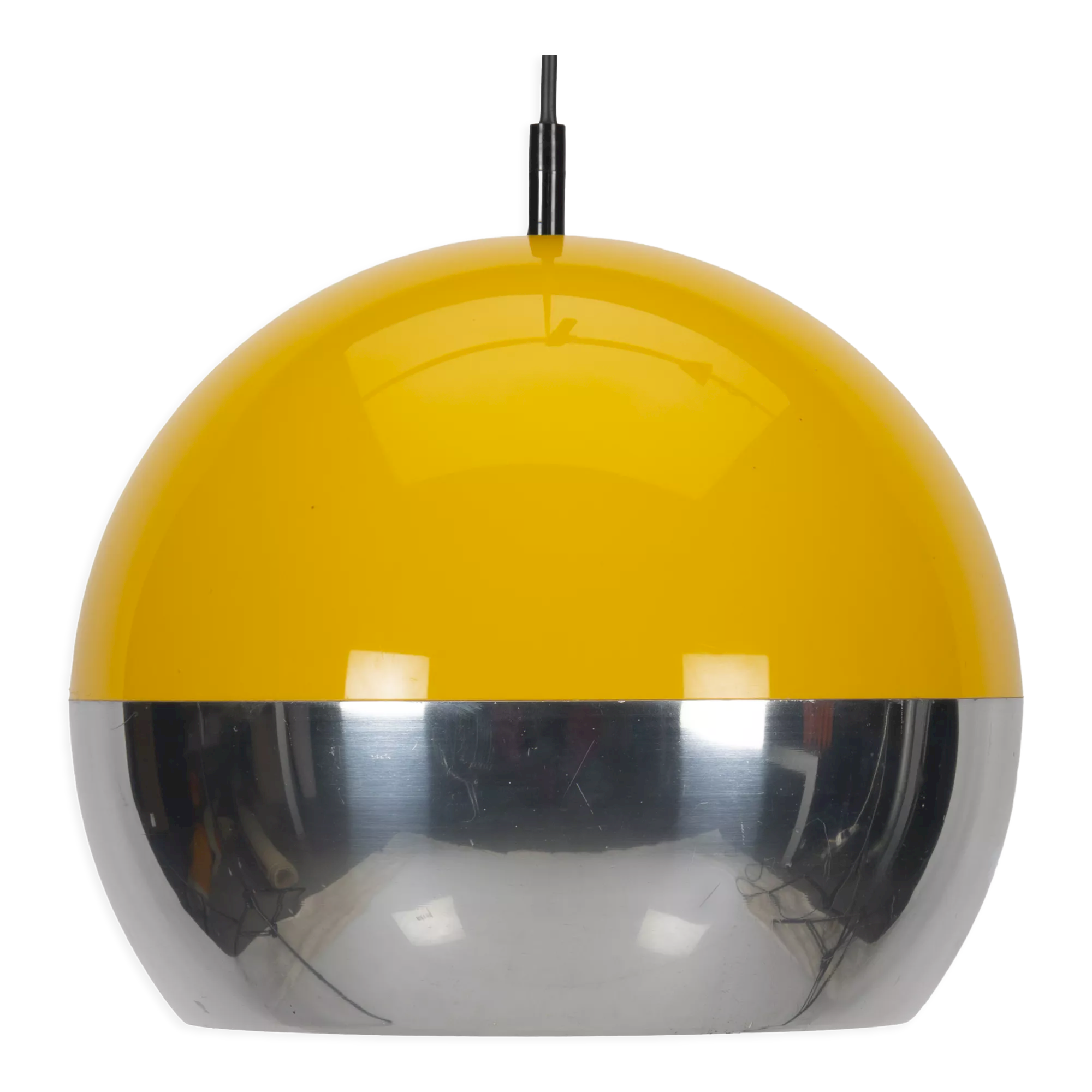 Yellow and chrome space age pendant lamp