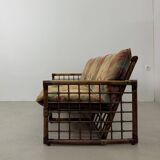 Canapé italien des années 1970 en bambou, rotin, laiton et tissu style Liberty