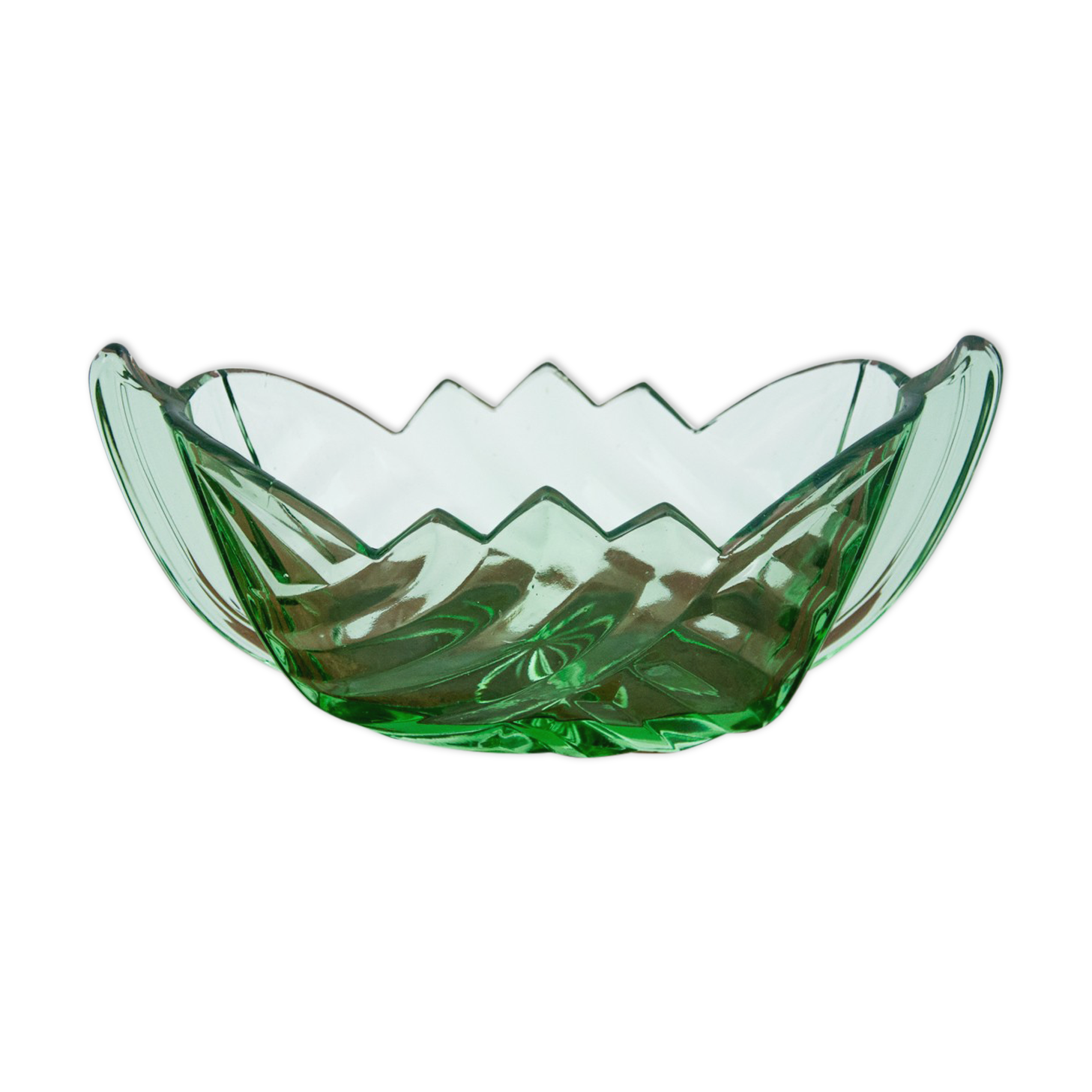 Green art deco jardiniere, huta hortensja, 1930s