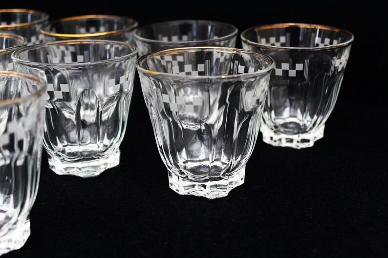 9 vintage french aperitif glasses