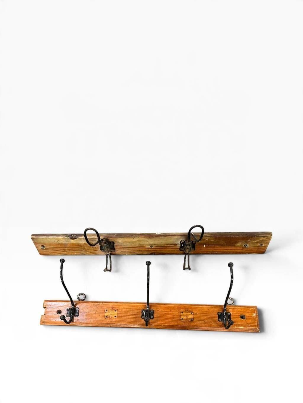 Vintage industrial wooden wall coat rack / wall coat rack