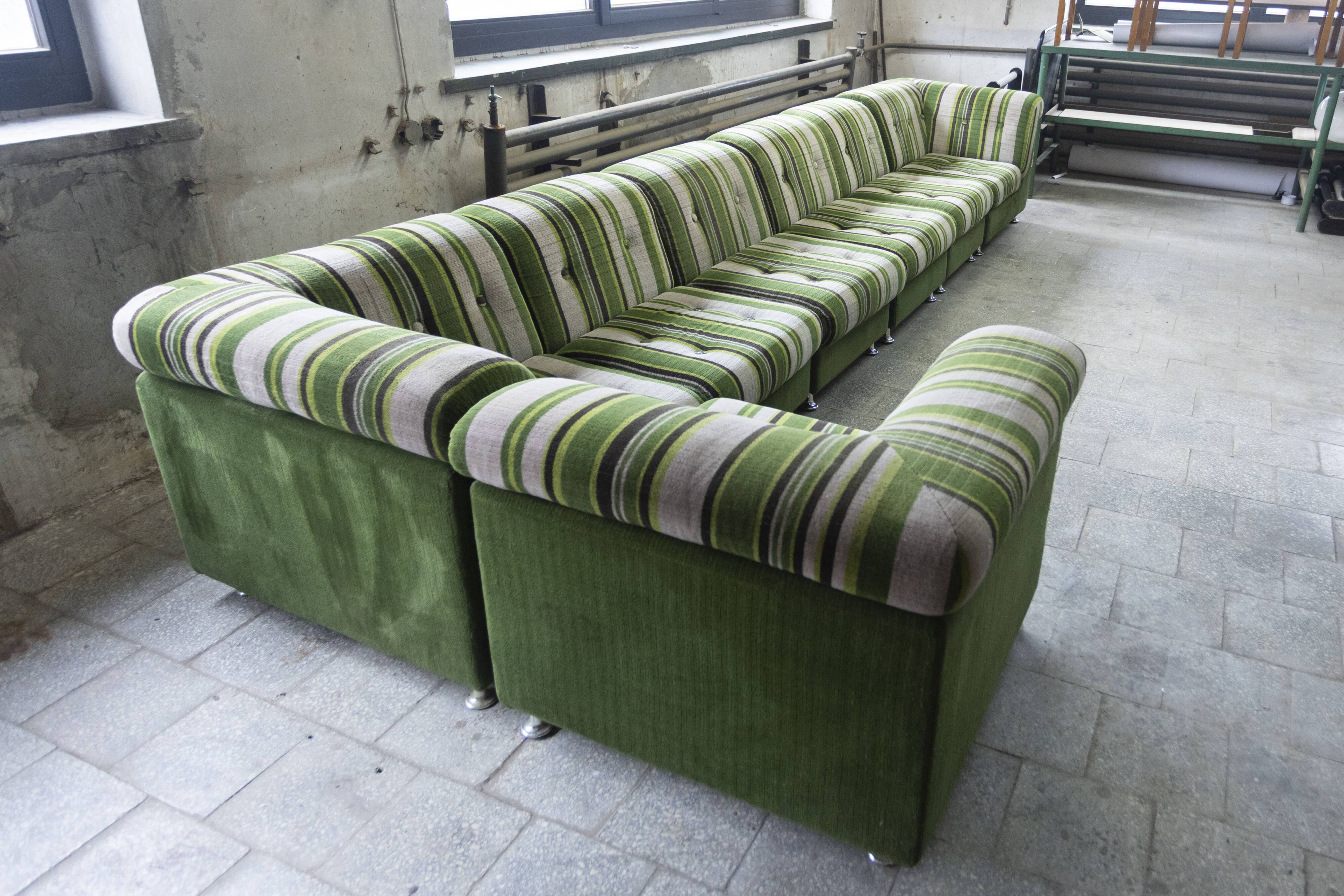Large 7 piece modular / sectional sofa in striped upholstery, Germany, 70s