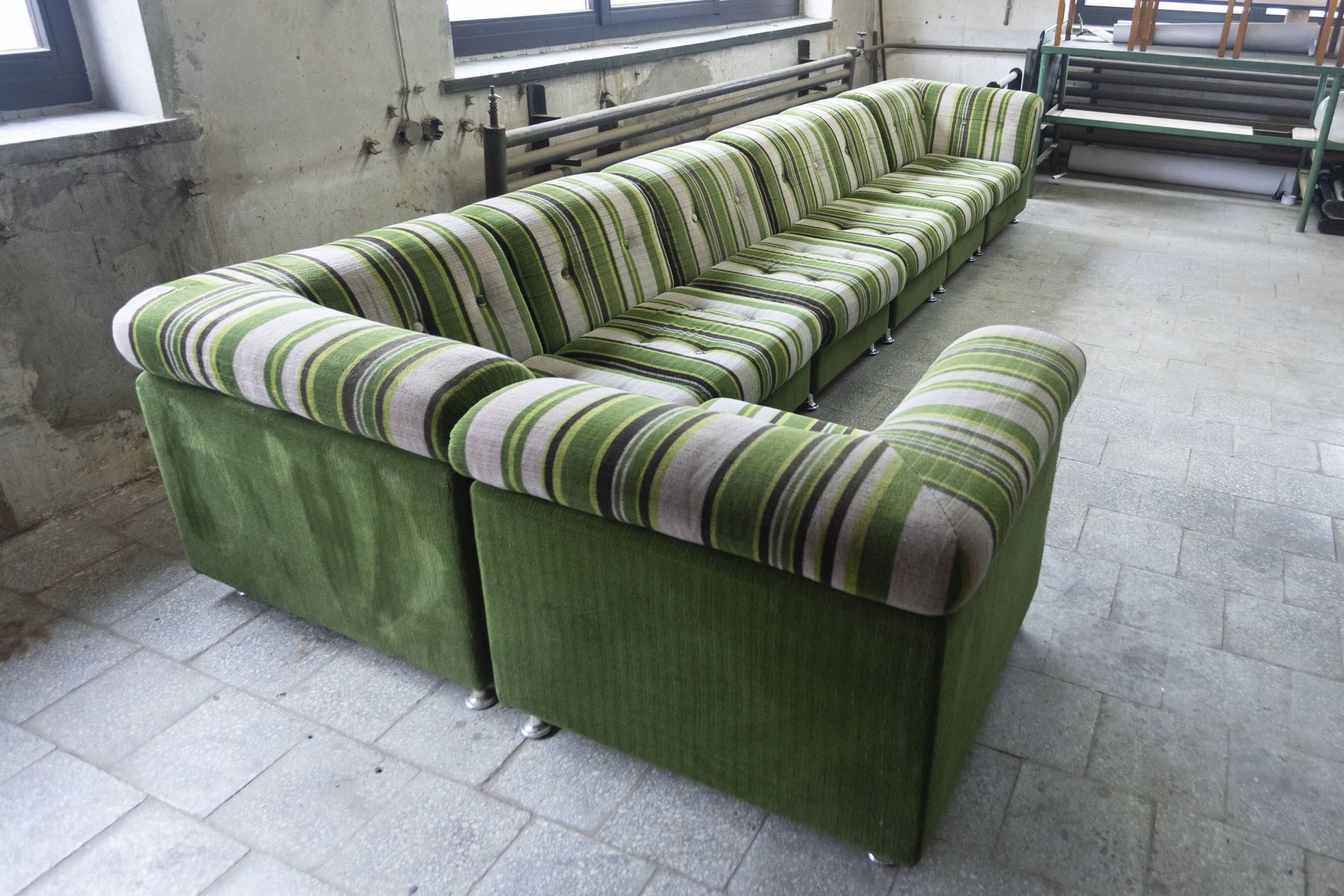 Large 7 piece modular / sectional sofa in striped upholstery, Germany, 70s