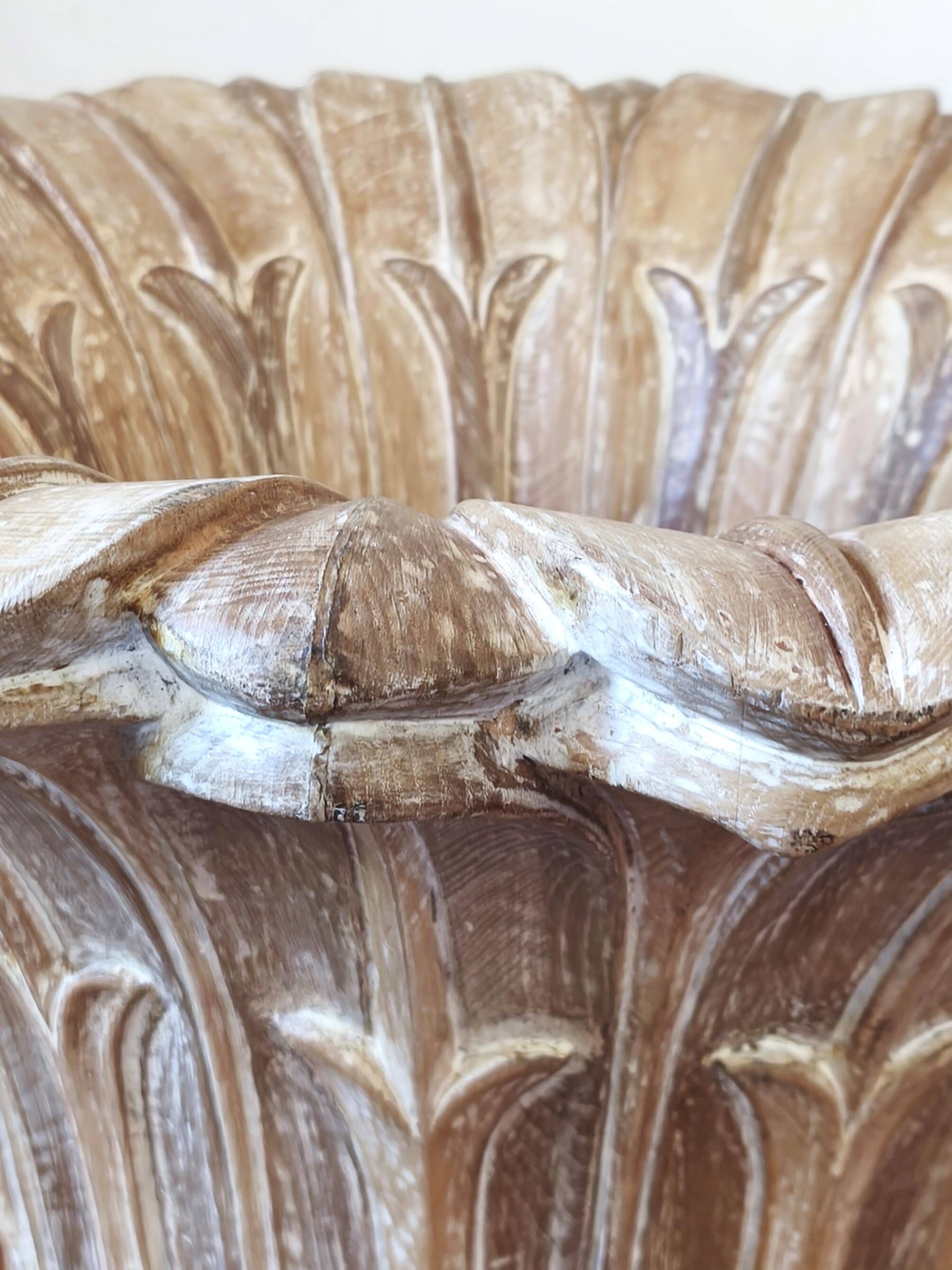 Italian dining table in carved oak with a glass top, vintage.