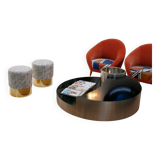 Modern Sculptural Concave Black and Blue Handmade Glass French Mirror